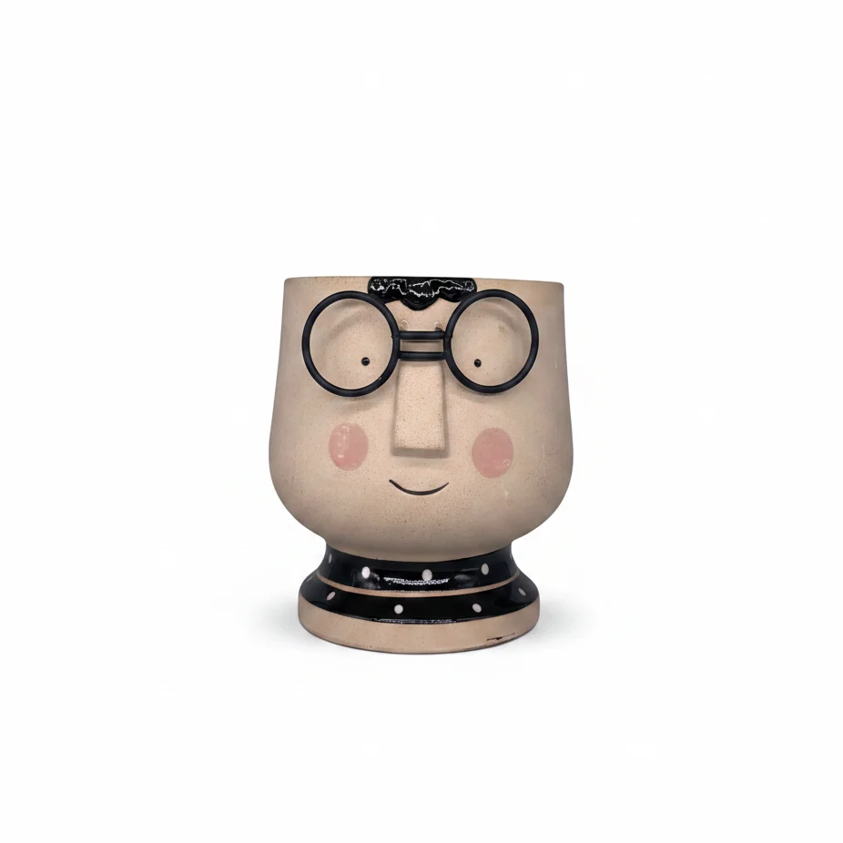 Arpimex Vaso Testa Uomo Occhiali Beige Nero Resina 15×15×16 cm