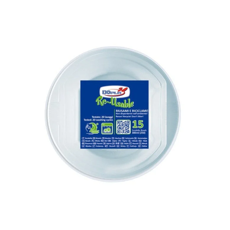 Dopla Reusable Scodelle PS Riutilizzabili 300 ml Trasparenti 15 Pz