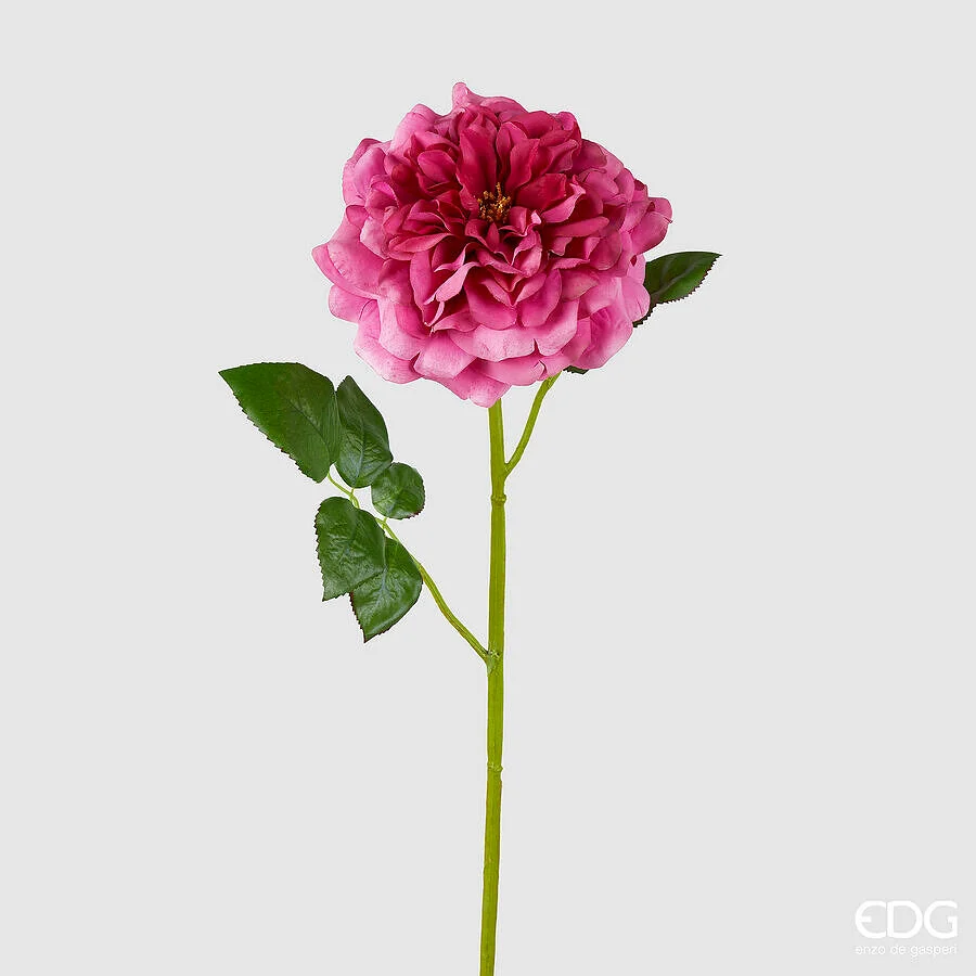 EDG Enzo De Gasperi Rosa Jumbo Ramo con Foglie H 80 Cm D 18 Cm Pianta Artificiale Colore Rosa Scuro