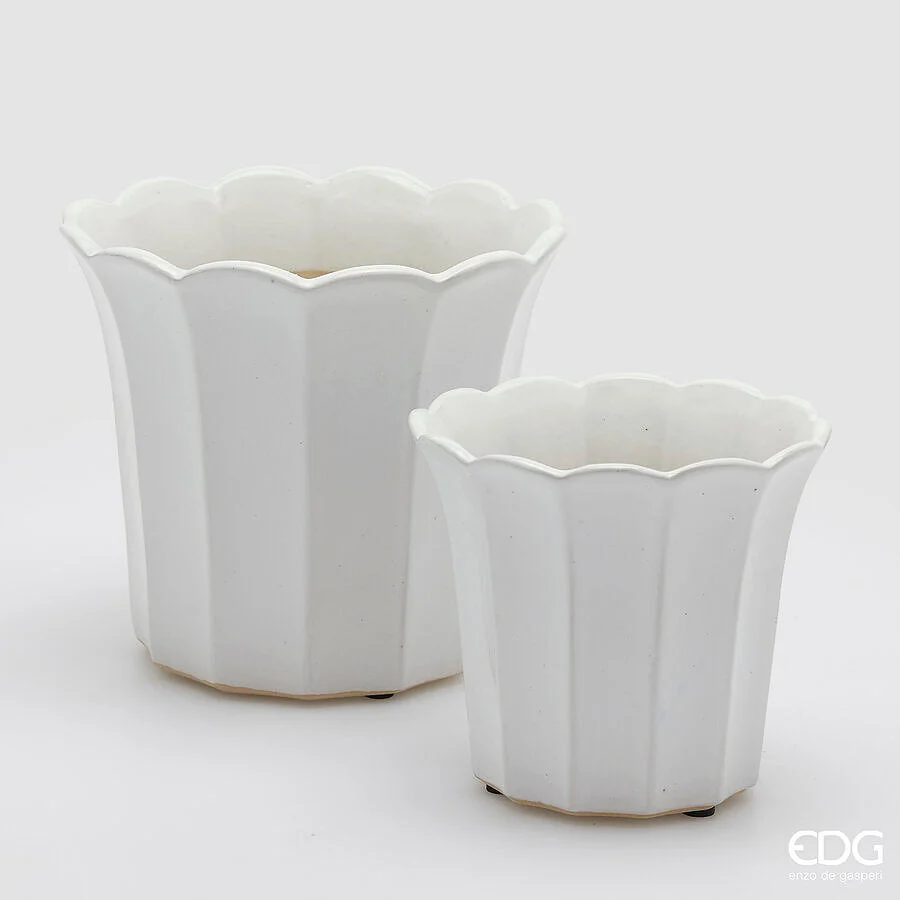 EDG Enzo De Gasperi Set 2 Vasi Cachepot Bellflower Bianco Ceramica