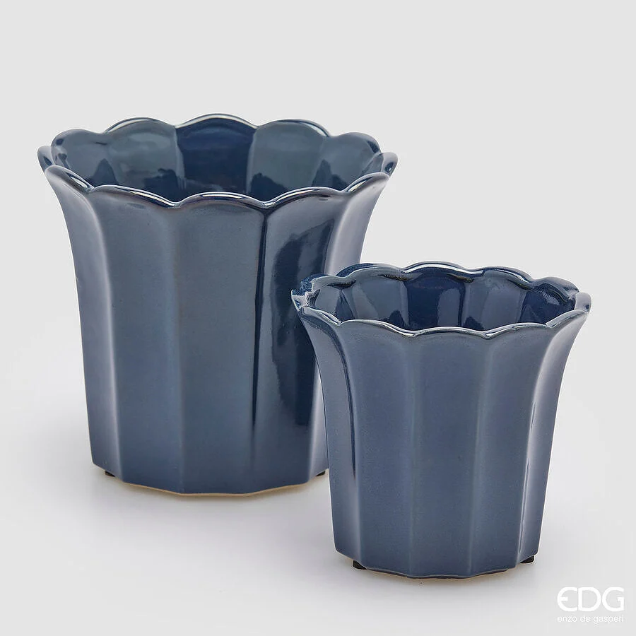 EDG Enzo De Gasperi Set 2 Vasi Cachepot Bellflower Blu Ceramica