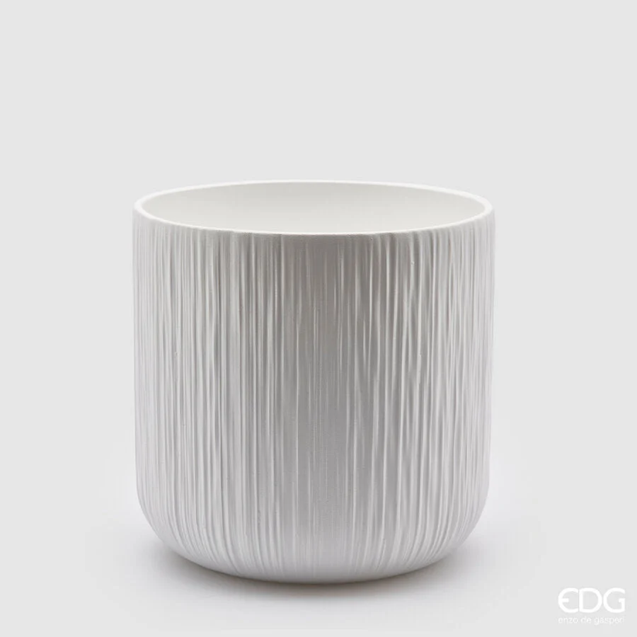 EDG Enzo De Gasperi Vaso Gen Bianco Ceramica Rilievo 20 cm