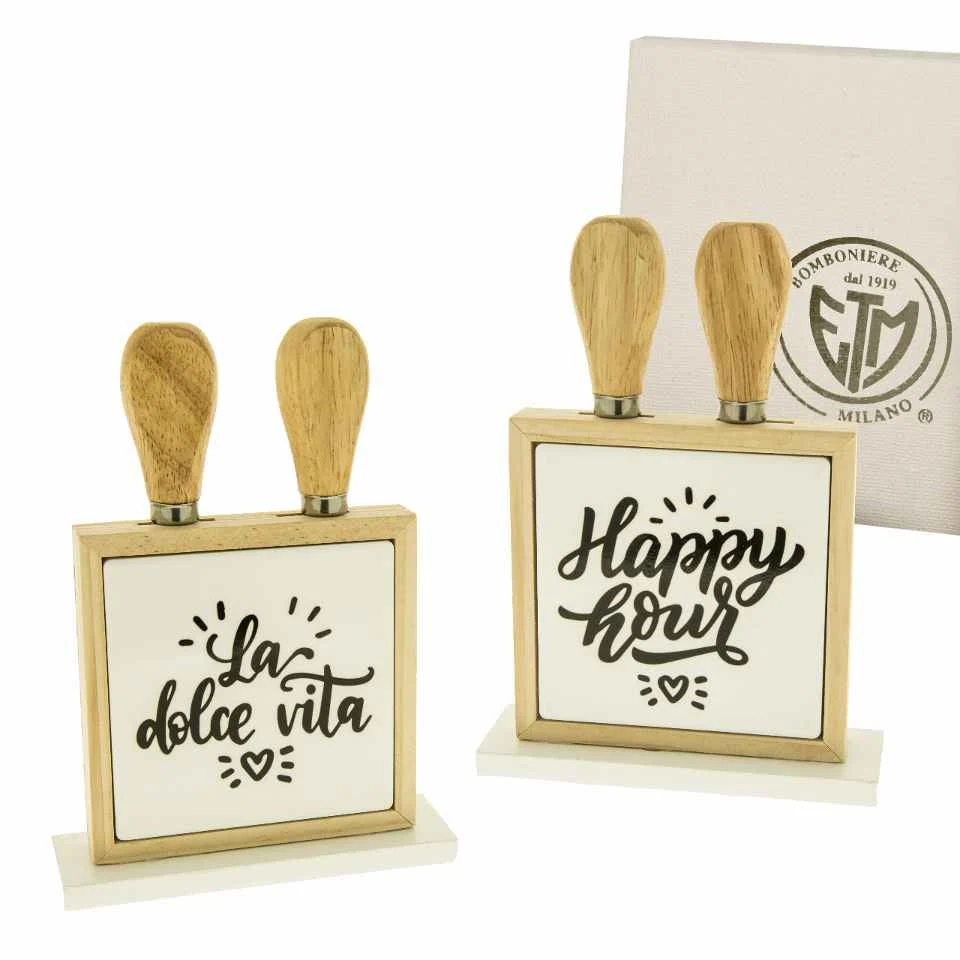 Etm Set Formaggio Legno Ceramica 13x18cm 2Pz Bomboniere