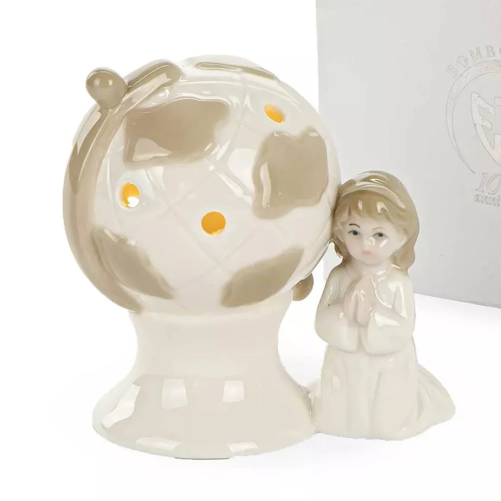 Etm Santus Girl Mappamondo LED Prima Comunione Porcellana 10 cm