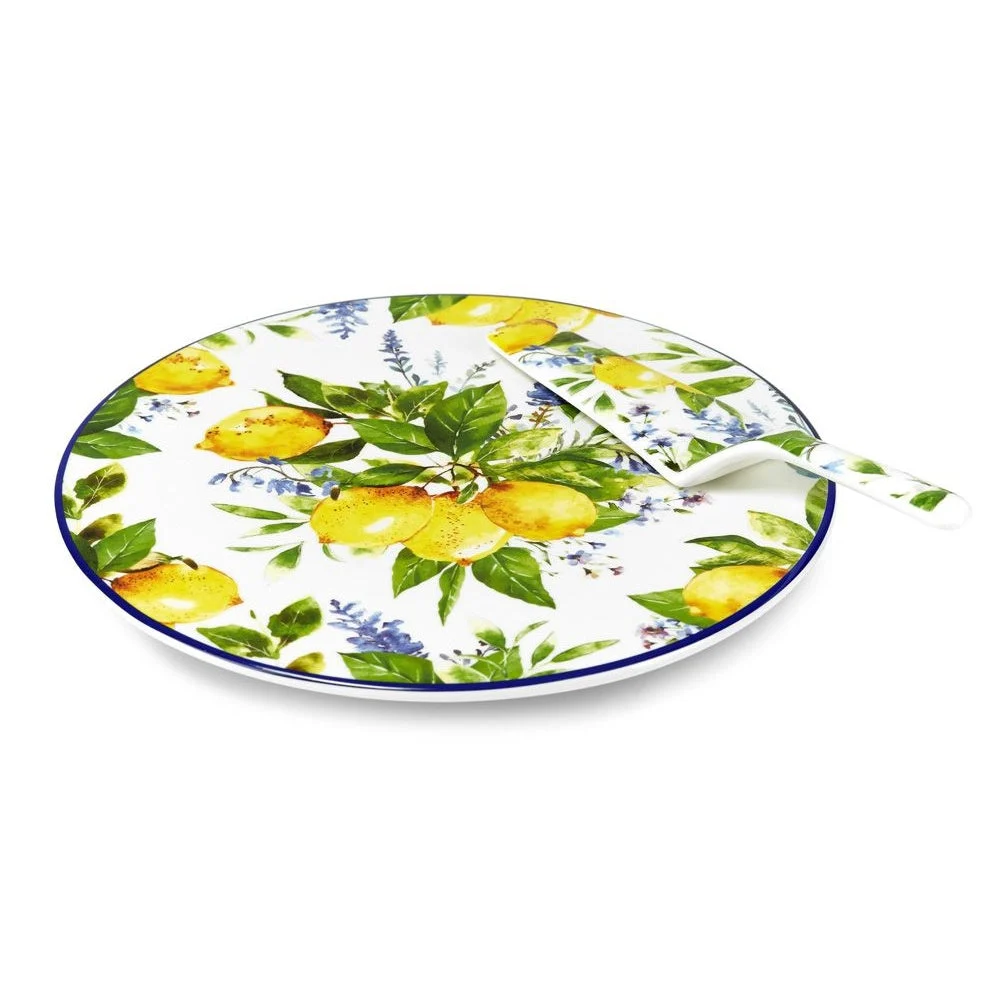 Fade Piatto Torta Soraya 30 Cm in Porcellana con Paletta – Set Elegante per Servire Dolci