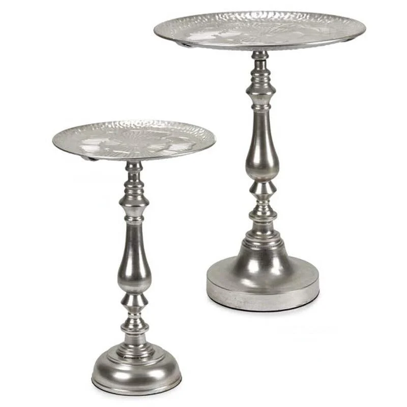 Fade Set 2 Tavolini Layla in Metallo Argento 55 x 73 Cm 42 x 66 Cm – Tavolini Moderni da Salotto