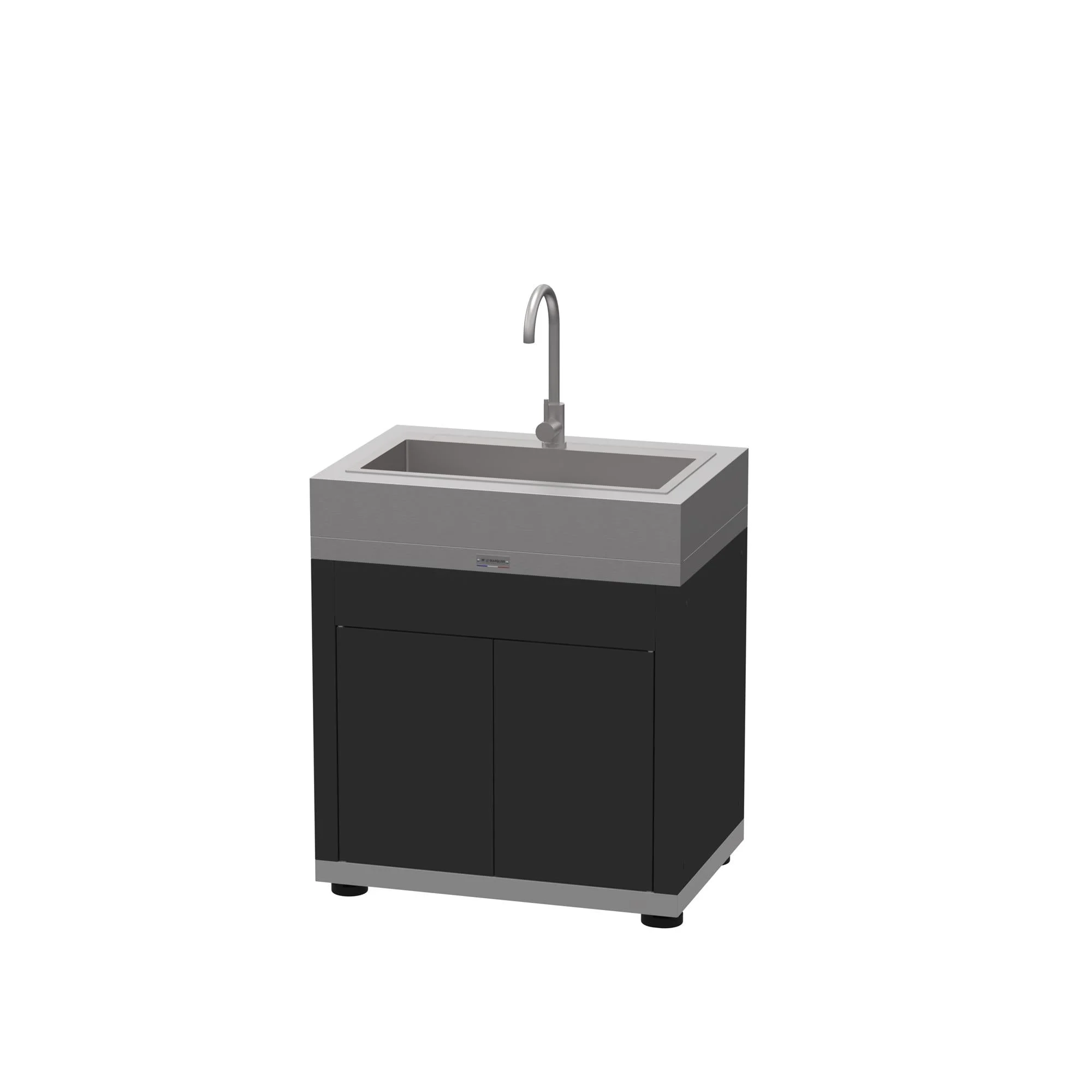 Le Marquier Mobile Cucina con Lavabo e Miscelatore Integrato 80 x 55 Cm Nero / Inox – Top in Acciaio Inox