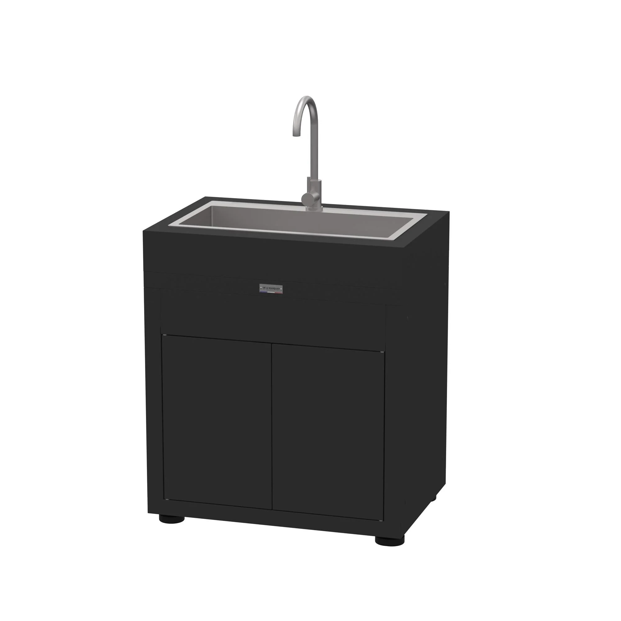 Le Marquier Mobile Cucina con Lavabo e Miscelatore Integrato 80 x 55 Cm Nero – Modulo con Lavello per Plancha