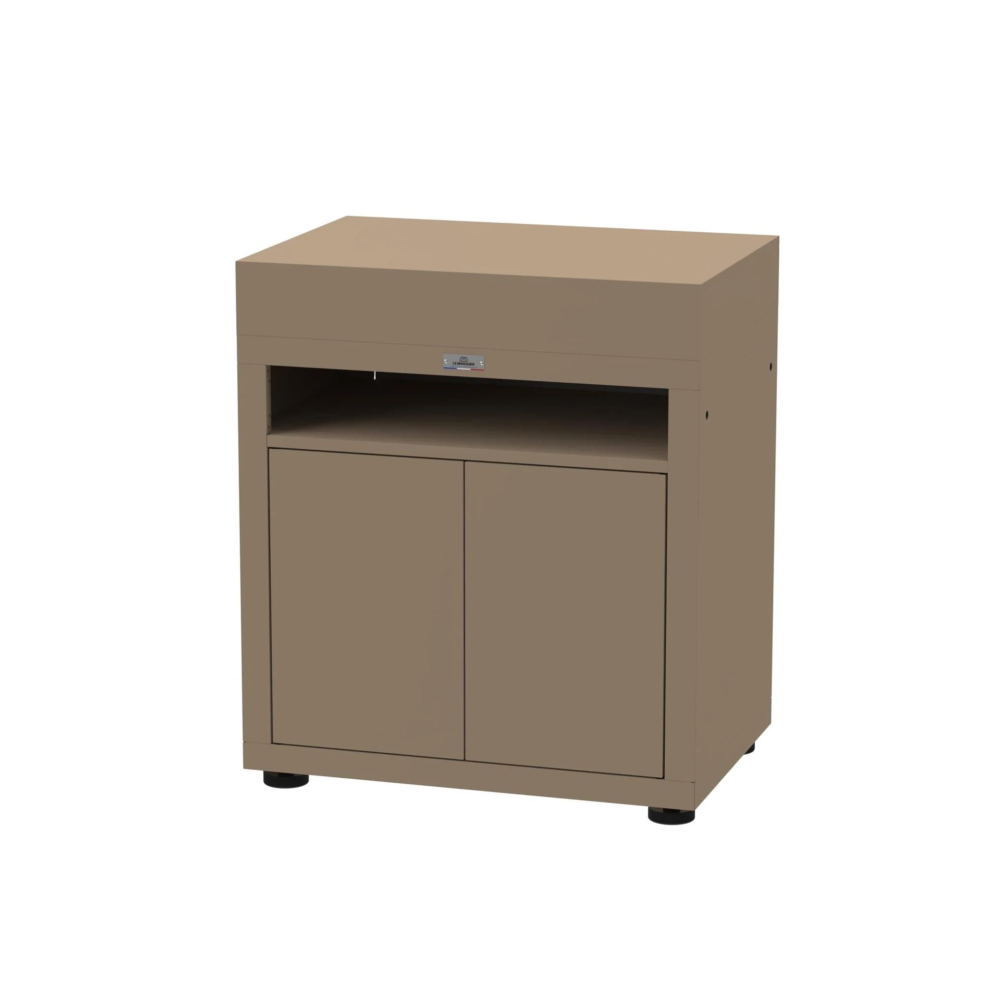 Le Marquier Mobile Piano di Lavoro con Ante 80 x 55 Cm H 92 Cm Taupe – Top Sabbia per Cucina Outdoor e Plancha
