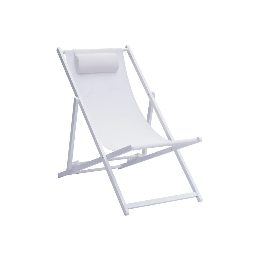 Moia Greenwood Sdraio Mare in Alluminio Bianco e Textilene Ecrù – Lettino Spiaggia Regolabile Design Moderno