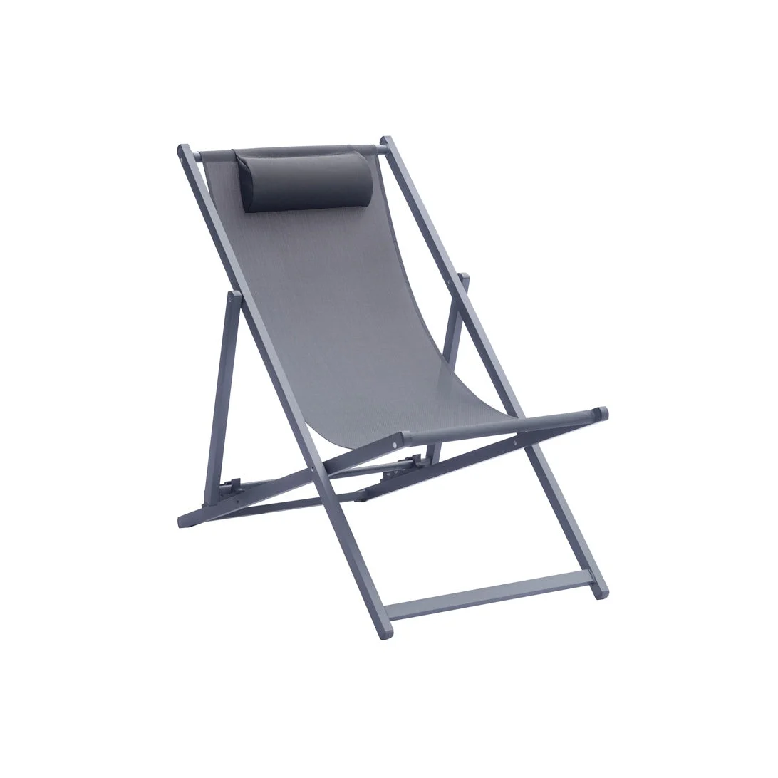 Moia Greenwood Sdraio Mare in Alluminio e Textilene Antracite – Lettino Spiaggia Regolabile Design Moderno