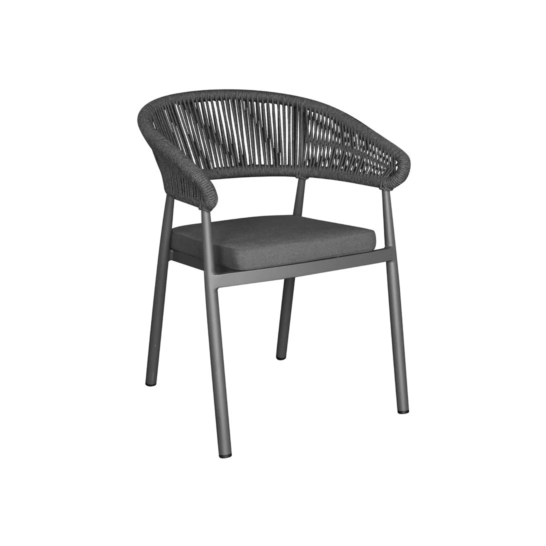 Moia Greenwood Sedia Poltrona Perugia con Cuscino in Alluminio Antracite – Poltrona Outdoor Design con Corda Antracite e Cuscini Grigi