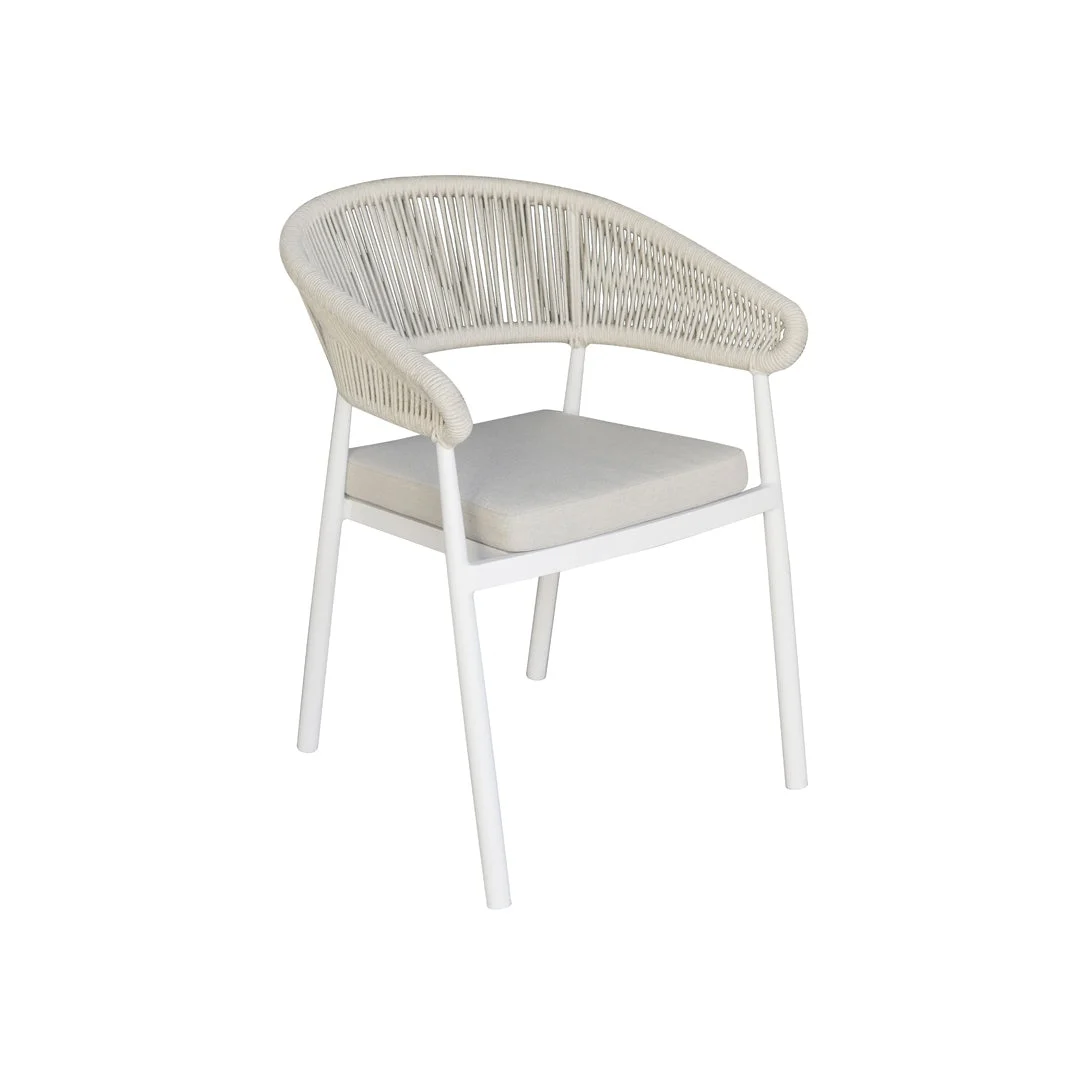 Moia Greenwood Sedia Poltrona Perugia con Cuscino in Alluminio Bianco – Poltrona Outdoor Design con Corda Beige e Cuscini Beige