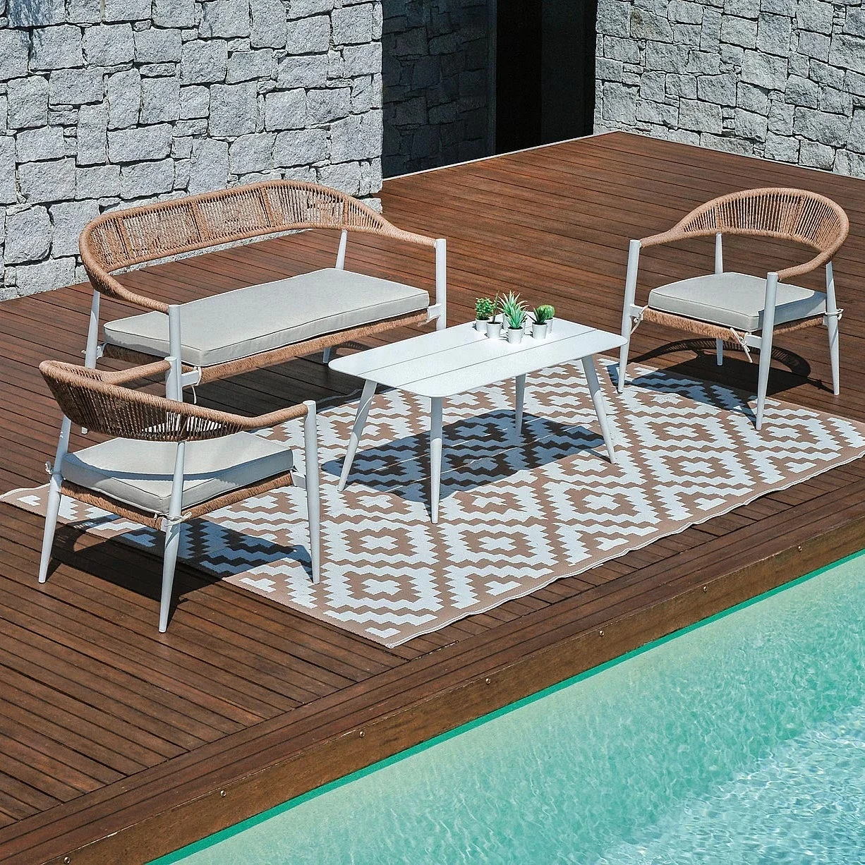 Moia Greenwood Set Milano Bianco Alluminio Wicker 4 Posti