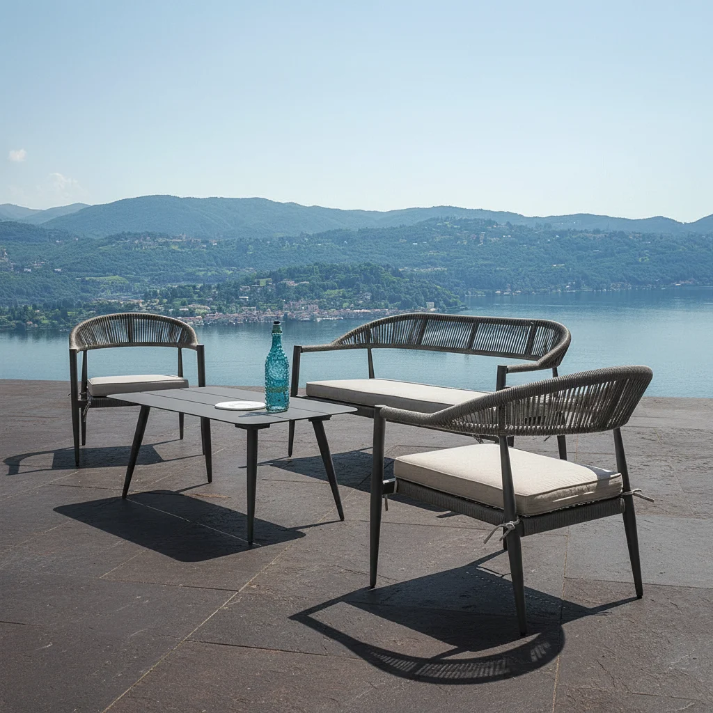 Moia Greenwood Set Salotto Milano Antracite Alluminio Wicker Grigio