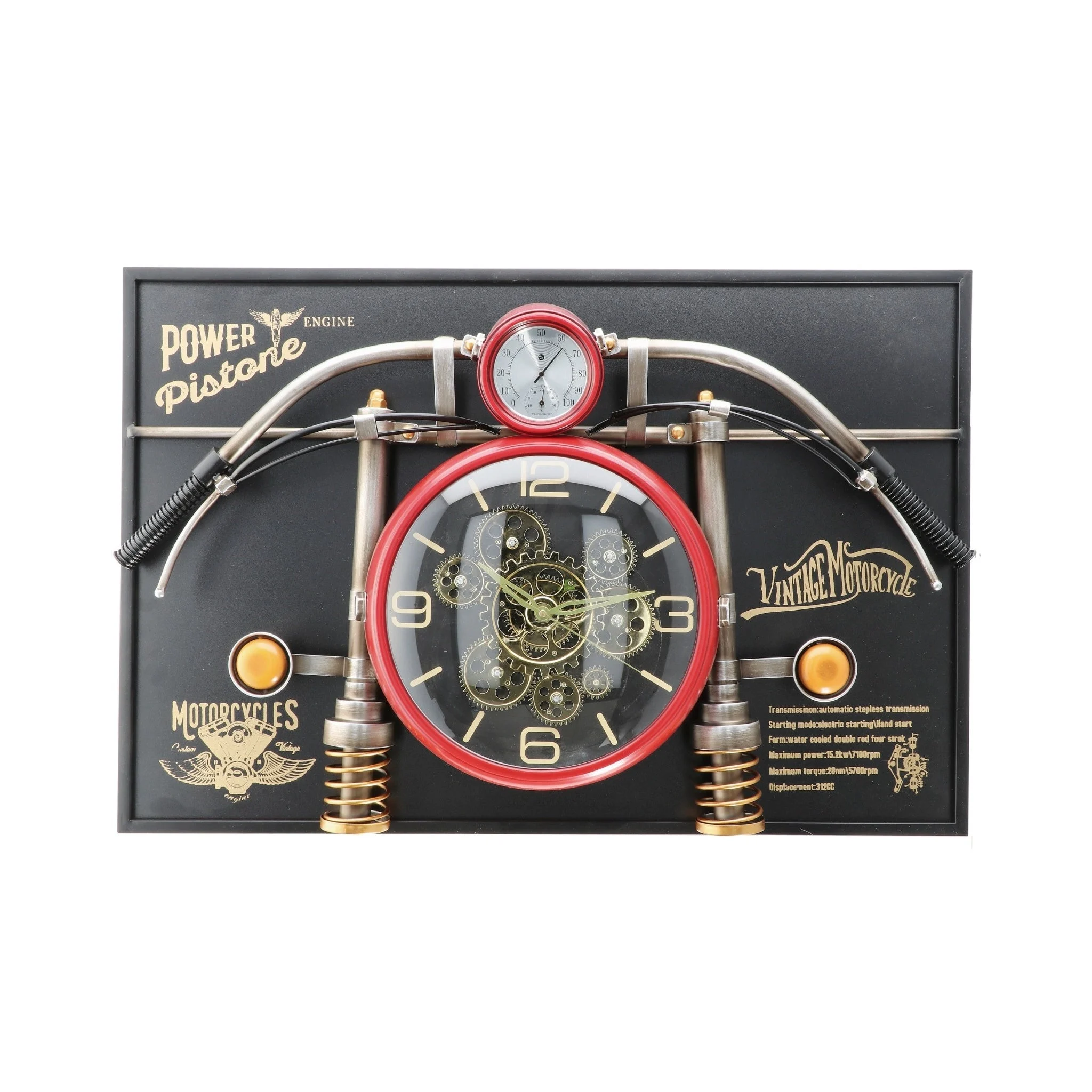 Ad Trend Orologio da Parete Moto Vintage Rosso con Ingranaggi 90 x 60 x 17 Cm Metallo