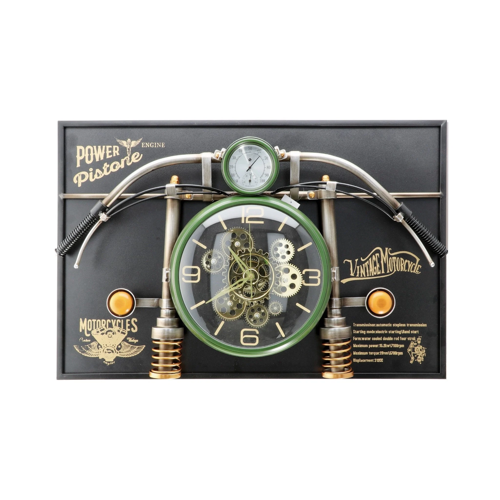 Ad Trend Orologio da Parete Moto Vintage Verde con Ingranaggi 90 x 60 x 17 cm Metallo