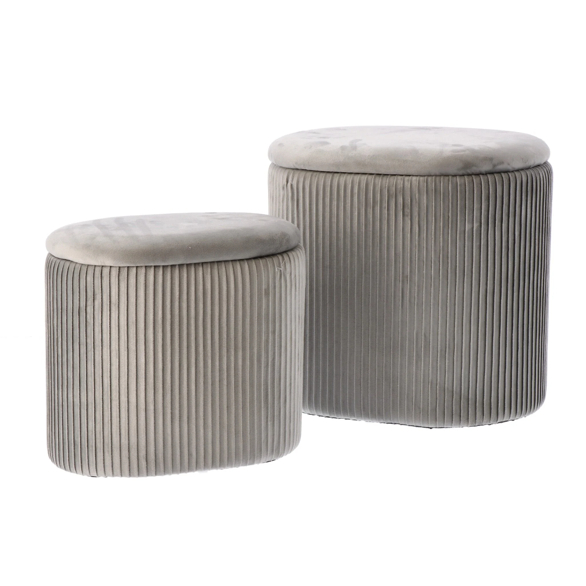 Ad Trend Set 2 Pouf Contenitore Iskra Grigio Velluto H 31 / 38 Cm – Pouf Contenitore Design Moderno Salvaspazio Arredo Casa