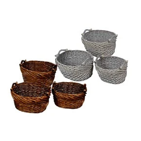 Ad Trend Set 3 Cesti in Salice Ovali D 34 / 40 / 46 Cm con Manici – 2 Colori Assortiti 1 Pz