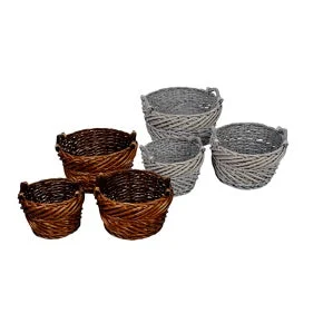 Ad Trend Set 3 Cesti in Salice Rotondi D 27 / 33 / 40 Cm con Manici – 2 Colori Assortiti 1 Pz
