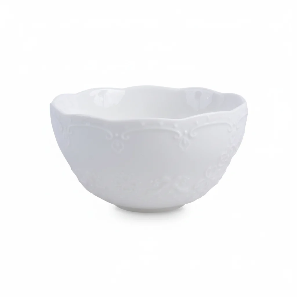 Romantica Coppetta Porcellana Bianco Rilievo D11 H6 cm