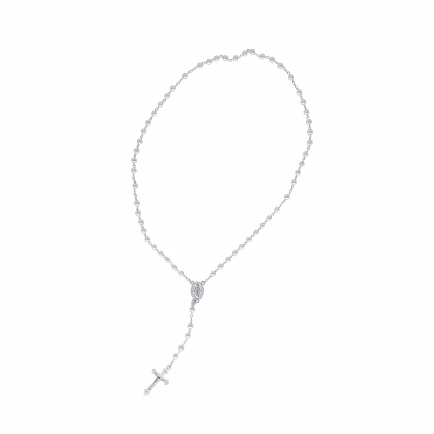 Rosario Croce Pendente Bianco Perle Plastica 50 cm