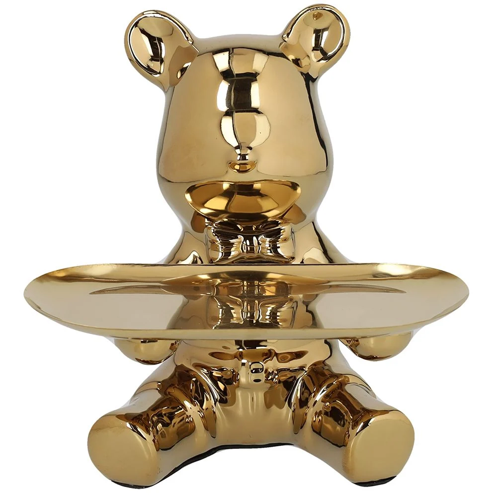 Tognana Orso con Vassoio Home Decor Bear H 19 Cm Ceramica Oro