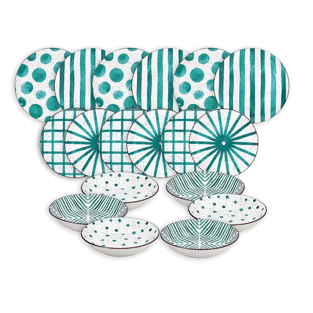 Tognana Servizio Tavola Moon Teal Mirage 18 Pz  Porcellana Verde