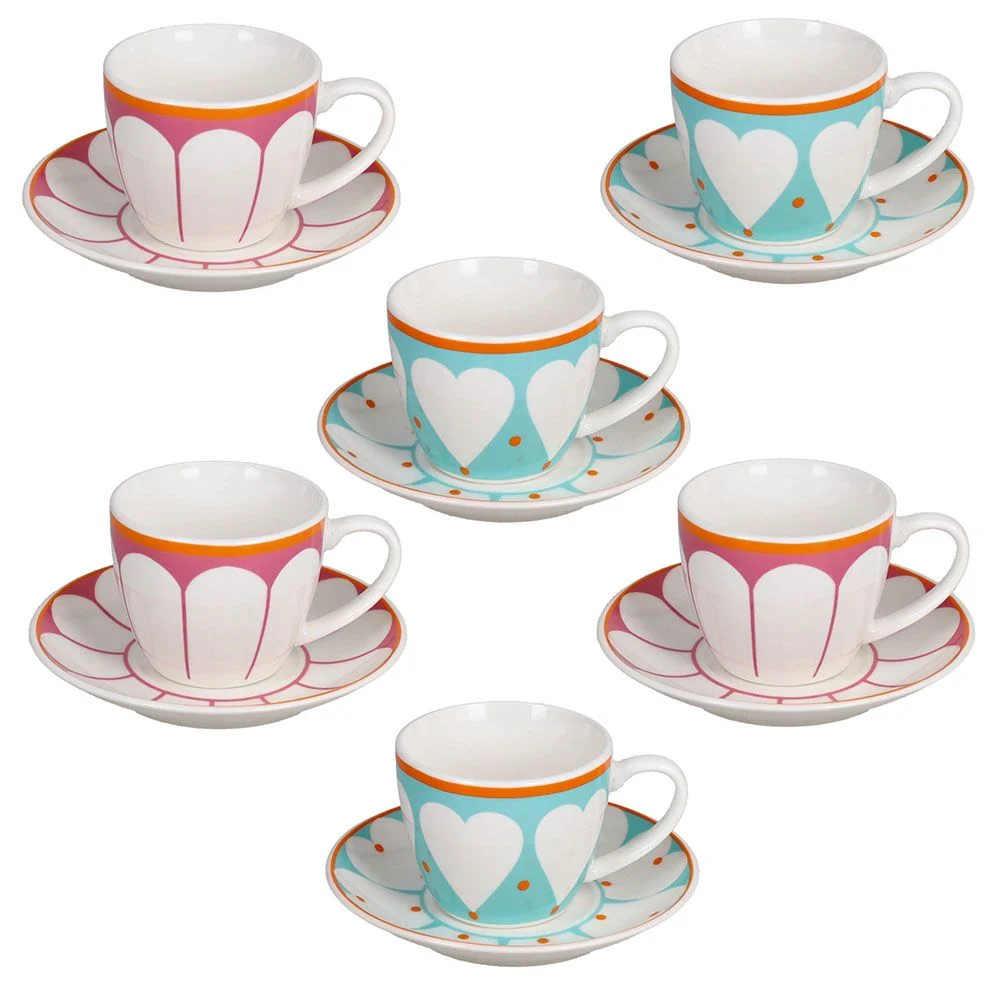 Tognana Set 6 Tazze Caffè 90 Cc con Piatto Madame New Bone China Multicolor