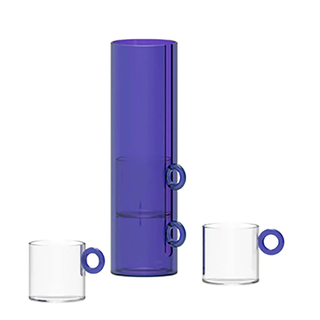 WD LifeStyle Set 4 Tazze in Vetro Borosilicato con Manico Blu ad Anello 100 Ml – Tazze Eleganti e Resistenti