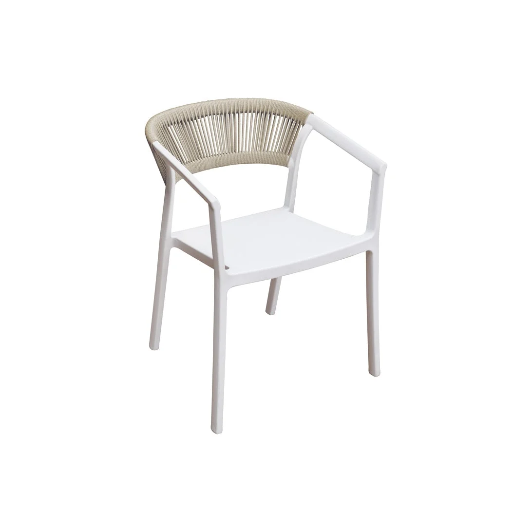 Moia Greenwood Poltrona Sedia Lione in Polipropilene Bianco con Corda Paglia – Sedia Outdoor Impilabile Resistente UV