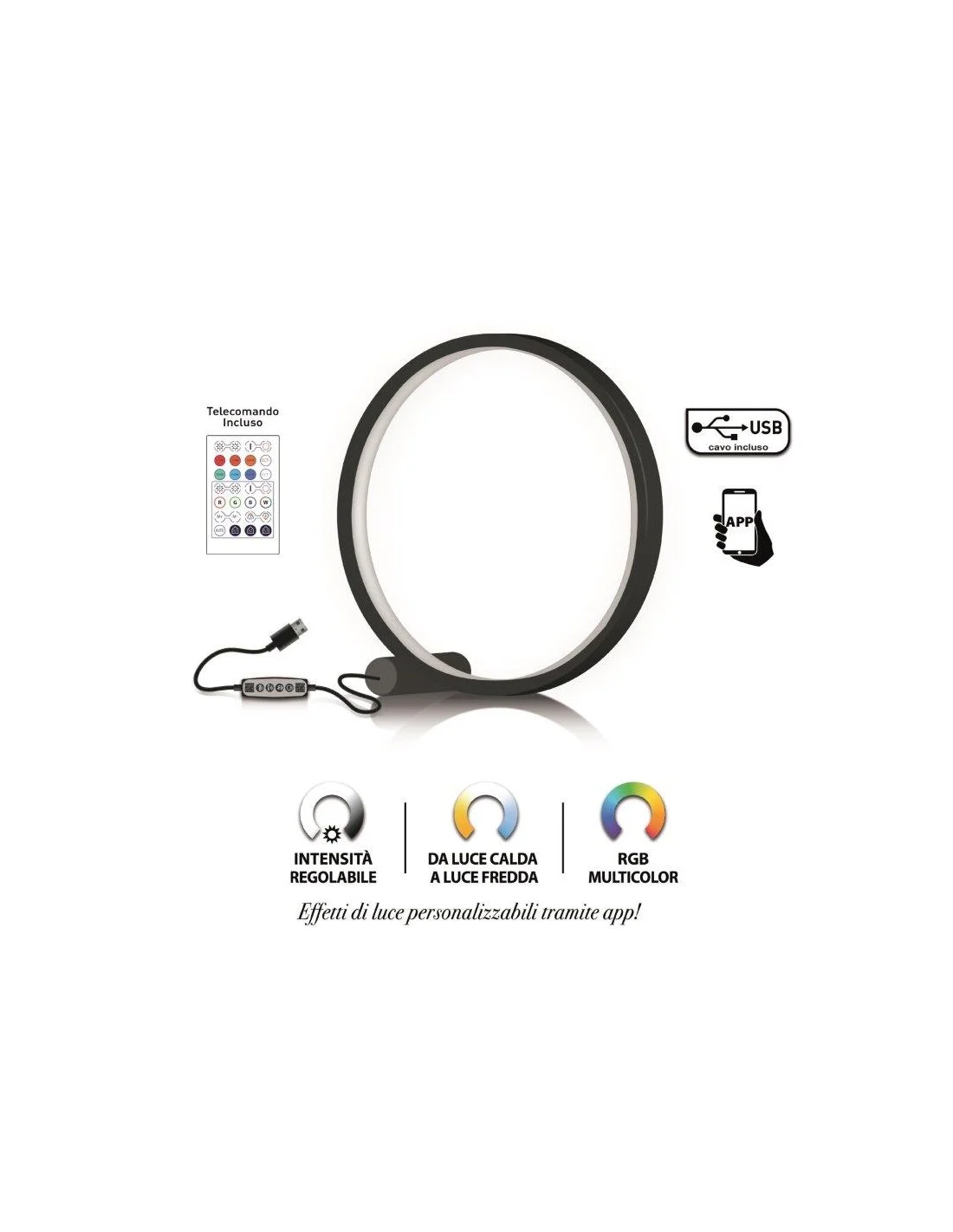 LAMPADA DA TAVOLO LED D.25CM INTENSITA' E COLORE REGOLABILI