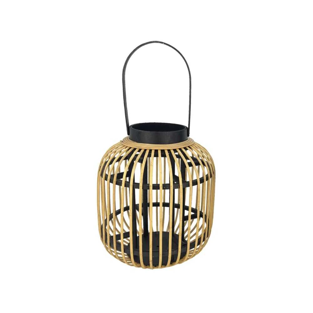 Lanterna in Bambù Intrecciato Nero e Naturale – Design Boho Chic 24x48 cm