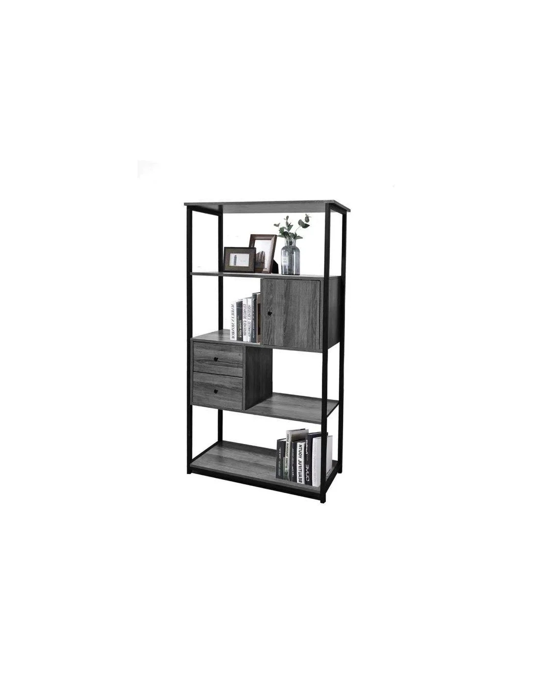 LIBRERIA INDUSTRIAL 2 CASSETTI 1 ANTA 80X36X160H GRIGIO