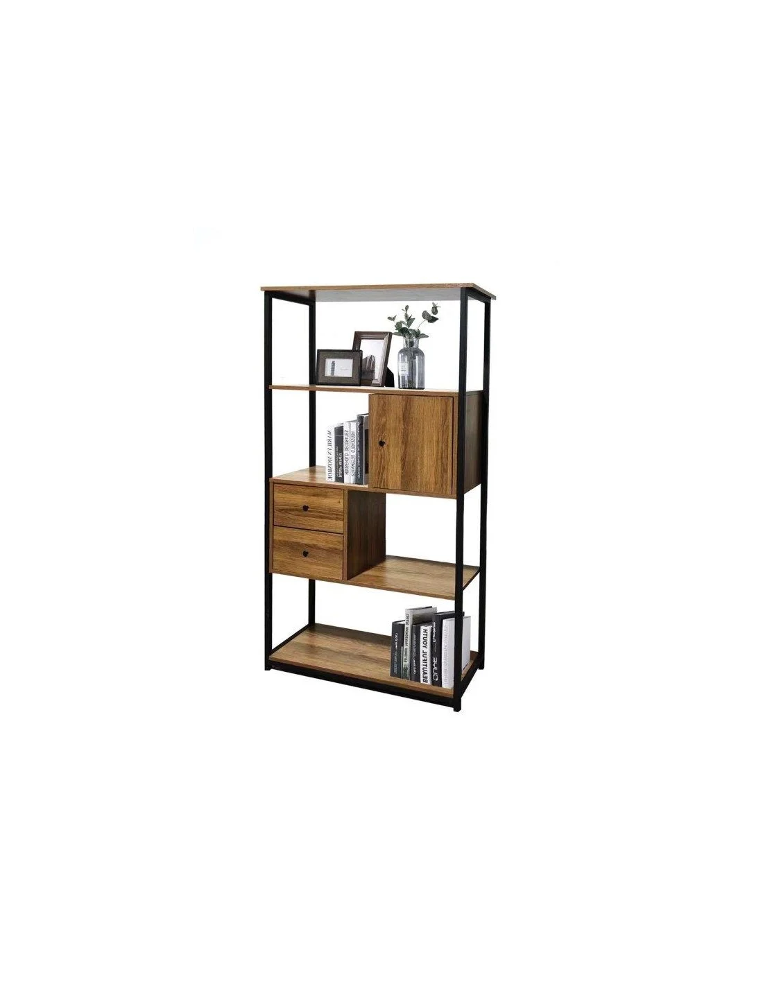 LIBRERIA INDUSTRIAL 2 CASSETTI 1 ANTA 80X36X160H QUERCIA