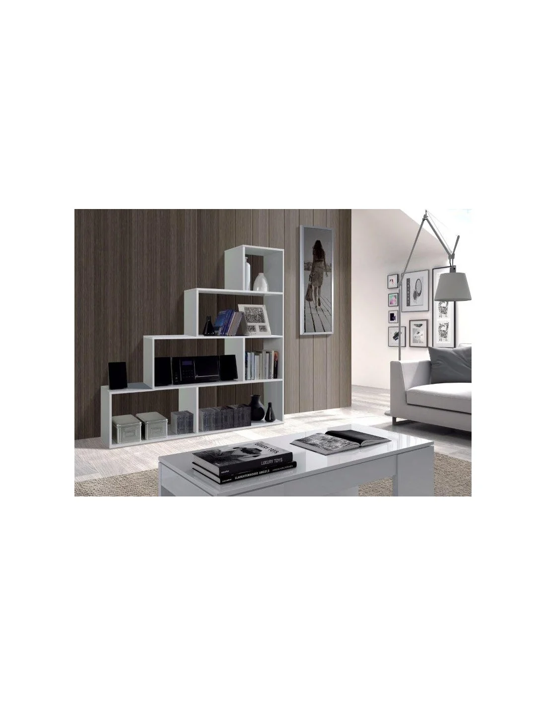 LIBRERIA 6 VANI IN MELAMINICO  BIANCO LUCIDO H.145CM