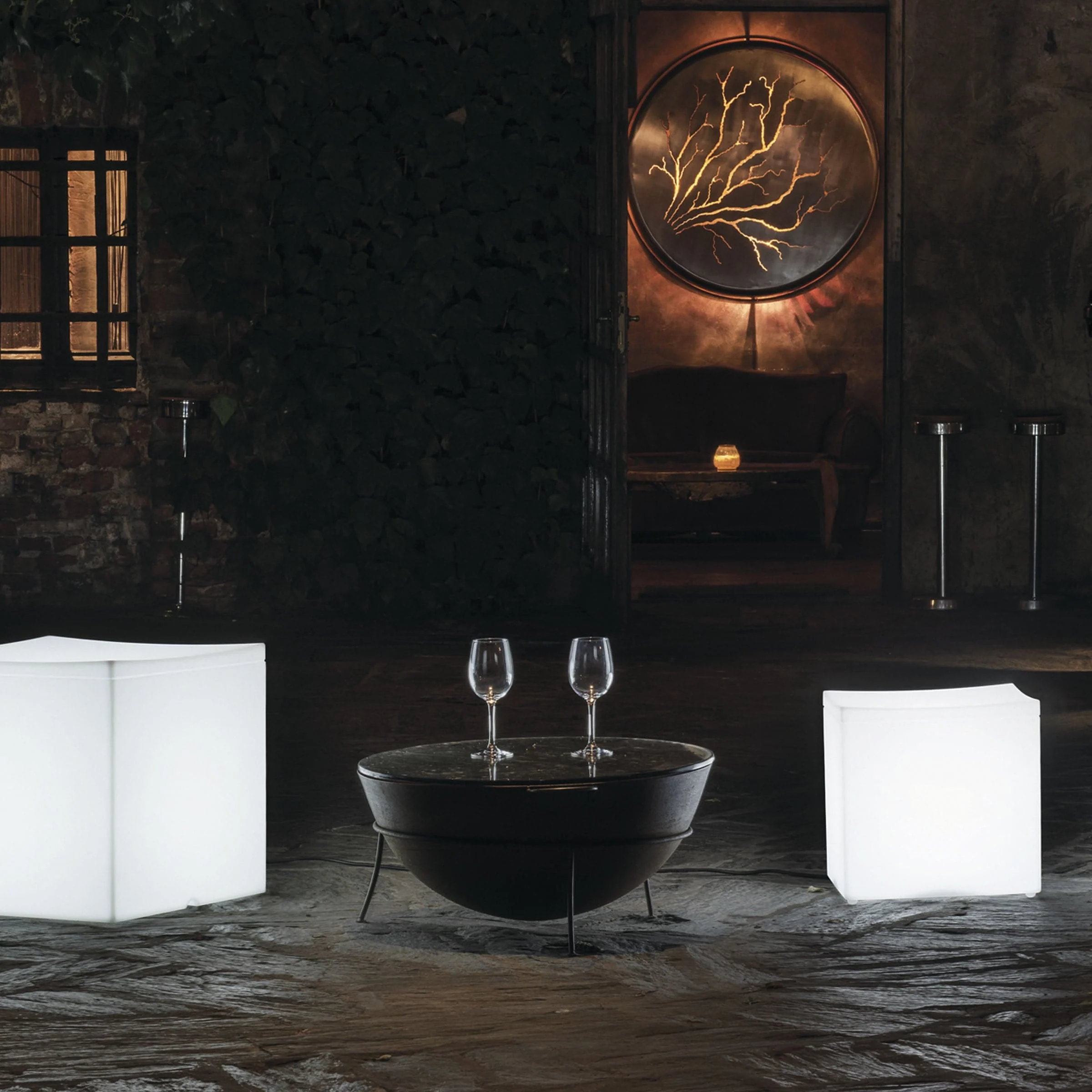 Pouf da Esterno LOUNGE CUBE con Luce di Serralunga