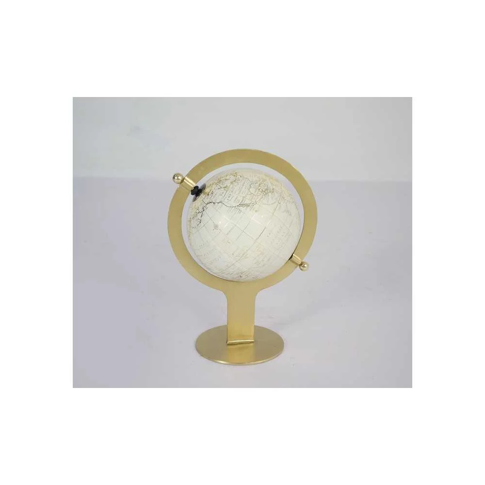 Mappamondo Bianco Ø27 cm H38 cm con Piedistallo Oro