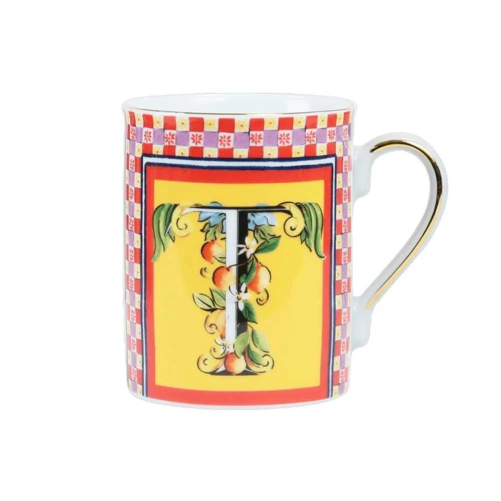 Mug Porcellana Ortigia Lettera T (Ø 8,5x10,5 cm) Baci Milano