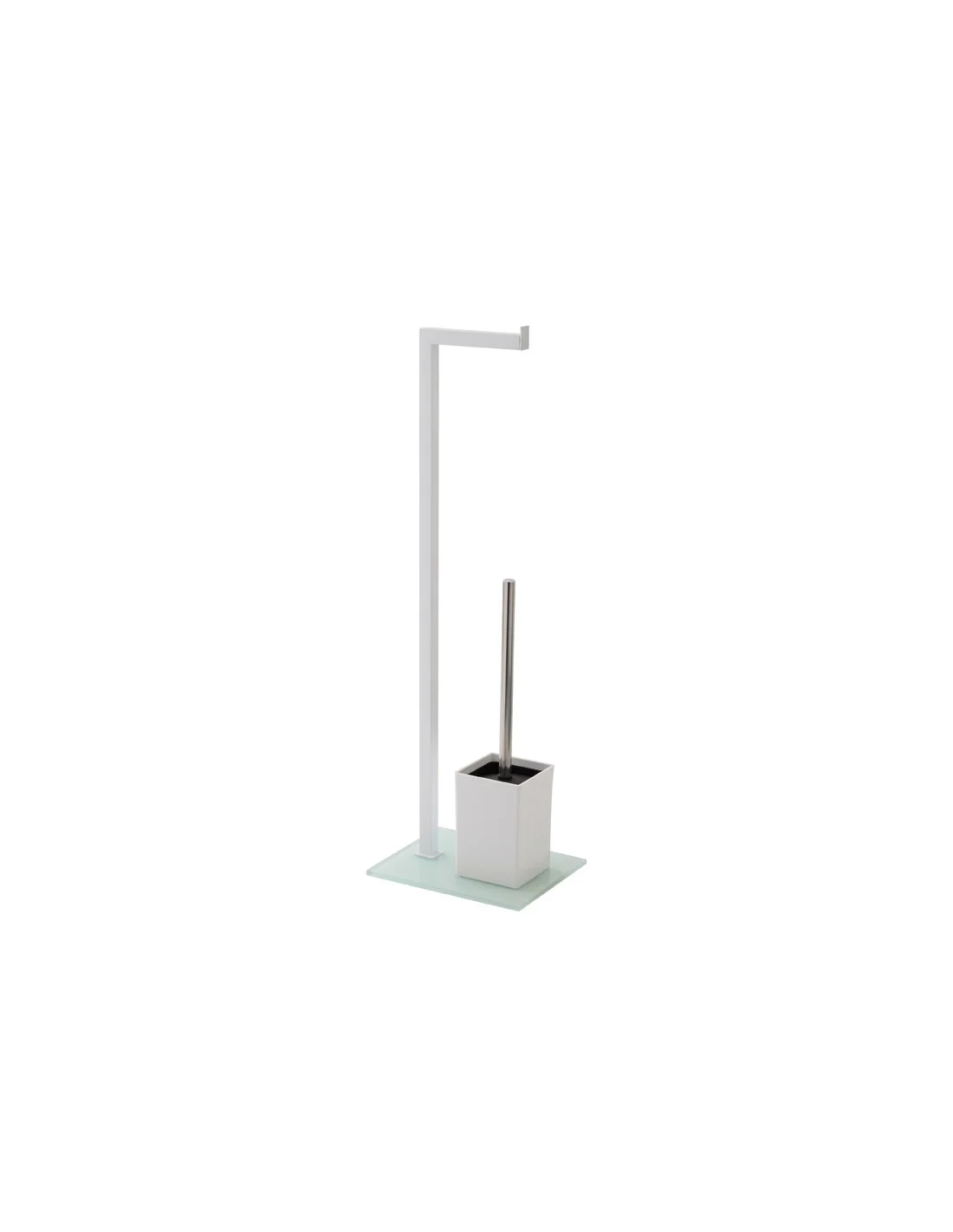 PIANTANA PORTAROTOLO IN ACCIAIO E PORTASCOPINO IN PVC CON BASE IN VETRO TEMPERATO
