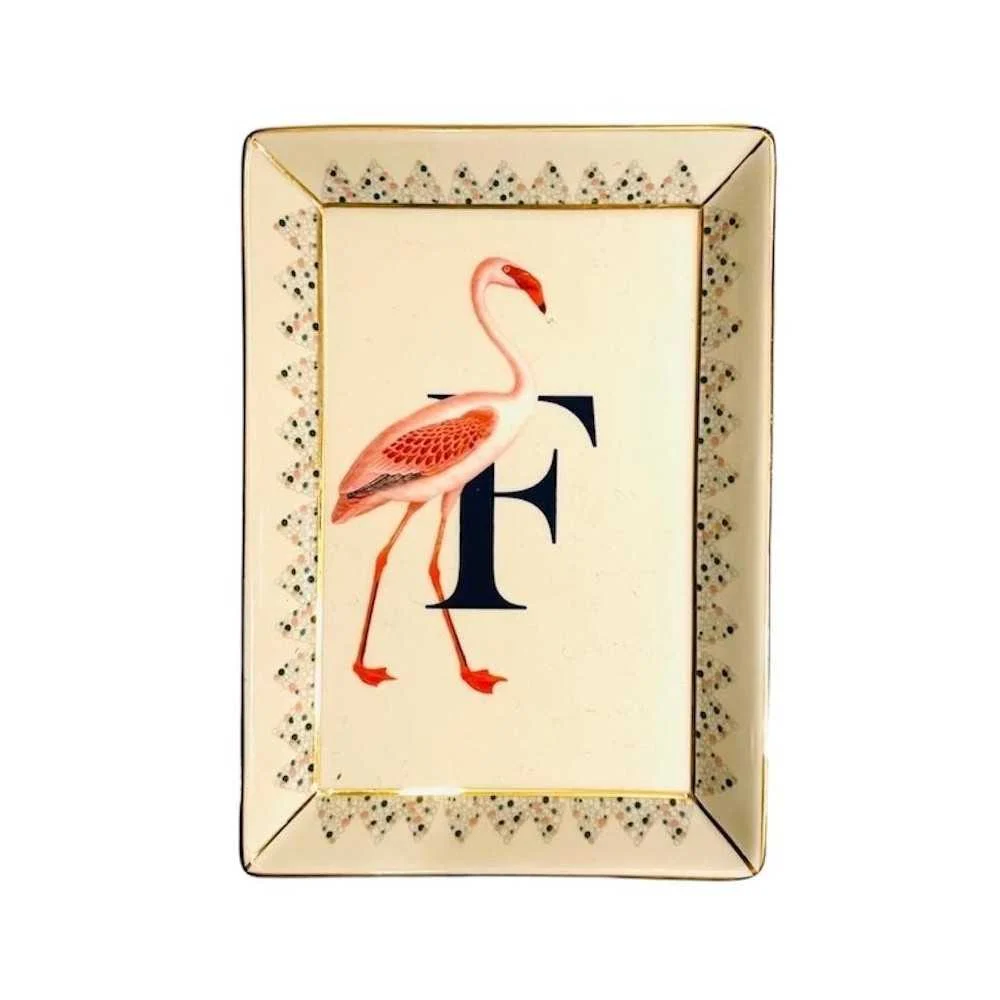 Piattino Porcellana 17x12 cm Alphabet Flamingo – Yvonne Ellen London