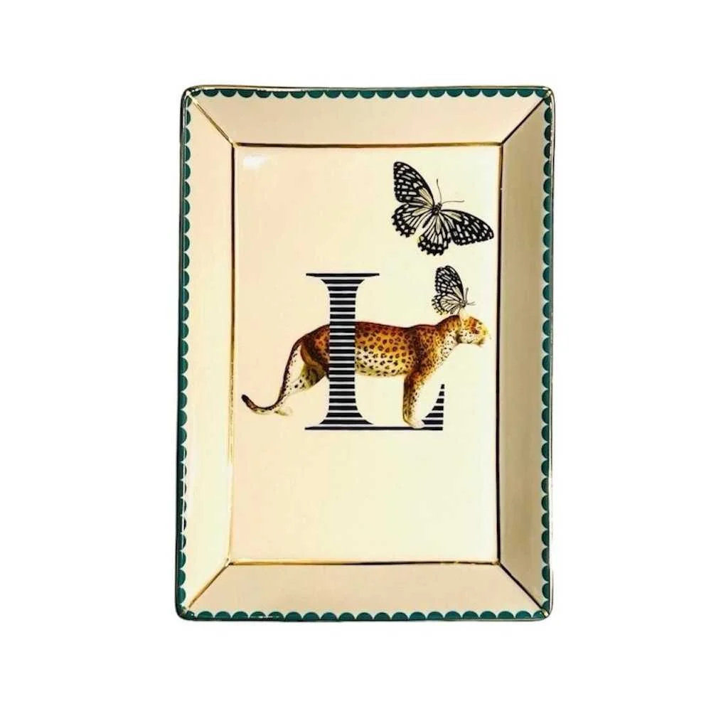 Piattino Porcellana 17x12 cm Alphabet Leopard – Yvonne Ellen London