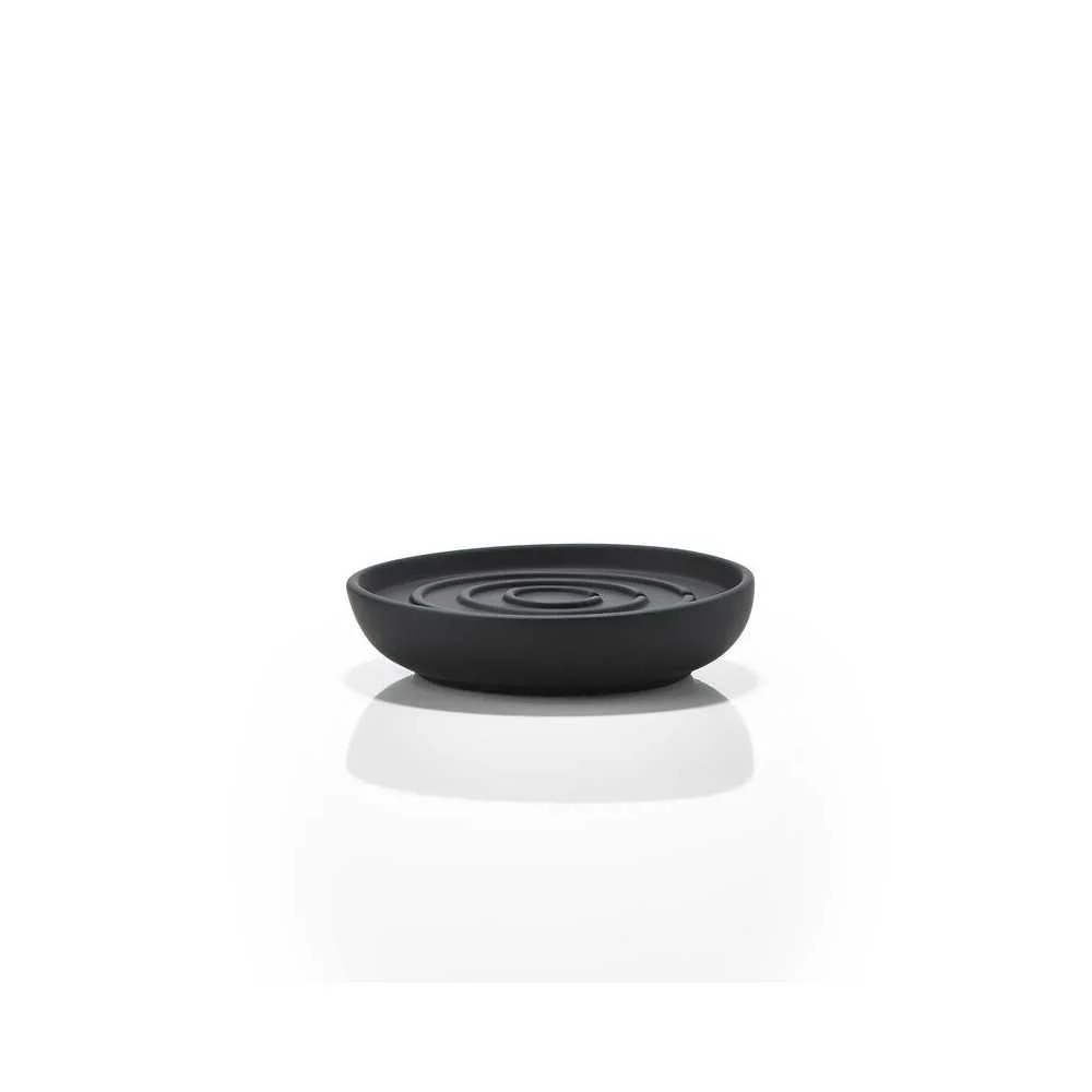 Piattino Portasapone Nero in Gres Gommato Design Moderno