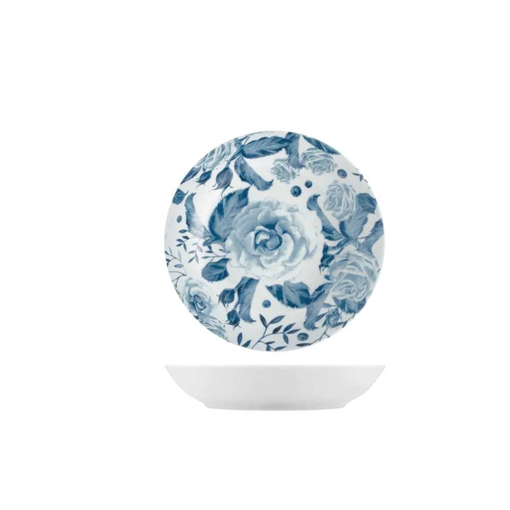 Piatto Fondo in Porcellana Rose Blu Ø 20 cm Stile Raffinato