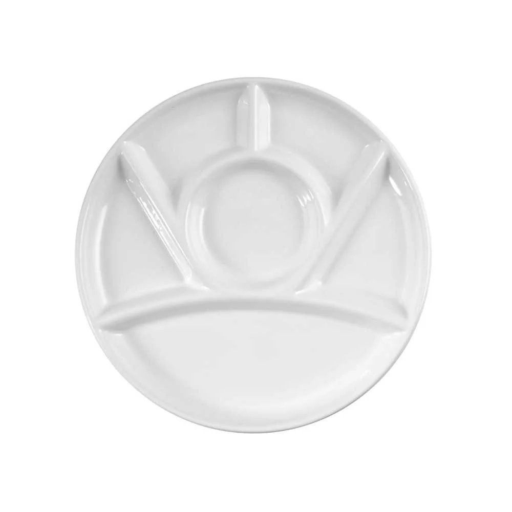 Piatto Fonduta in Ceramica Bianca Ø 26 cm con 6 Scomparti – Set Fonduta Ceramica