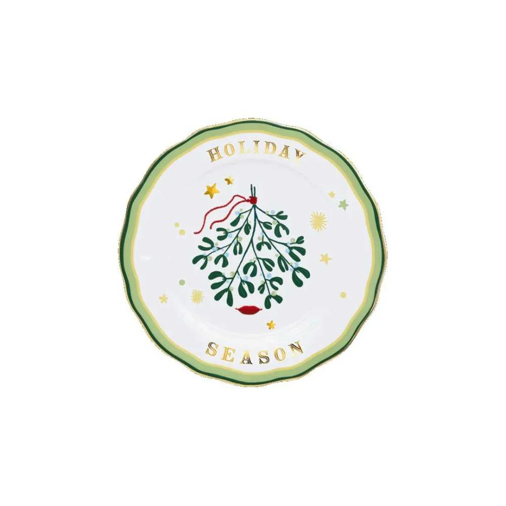 Piatto Frutta Verde Ø 22 cm "Mamma Mia Xmas" – Eleganza Natalizia Baci Milano