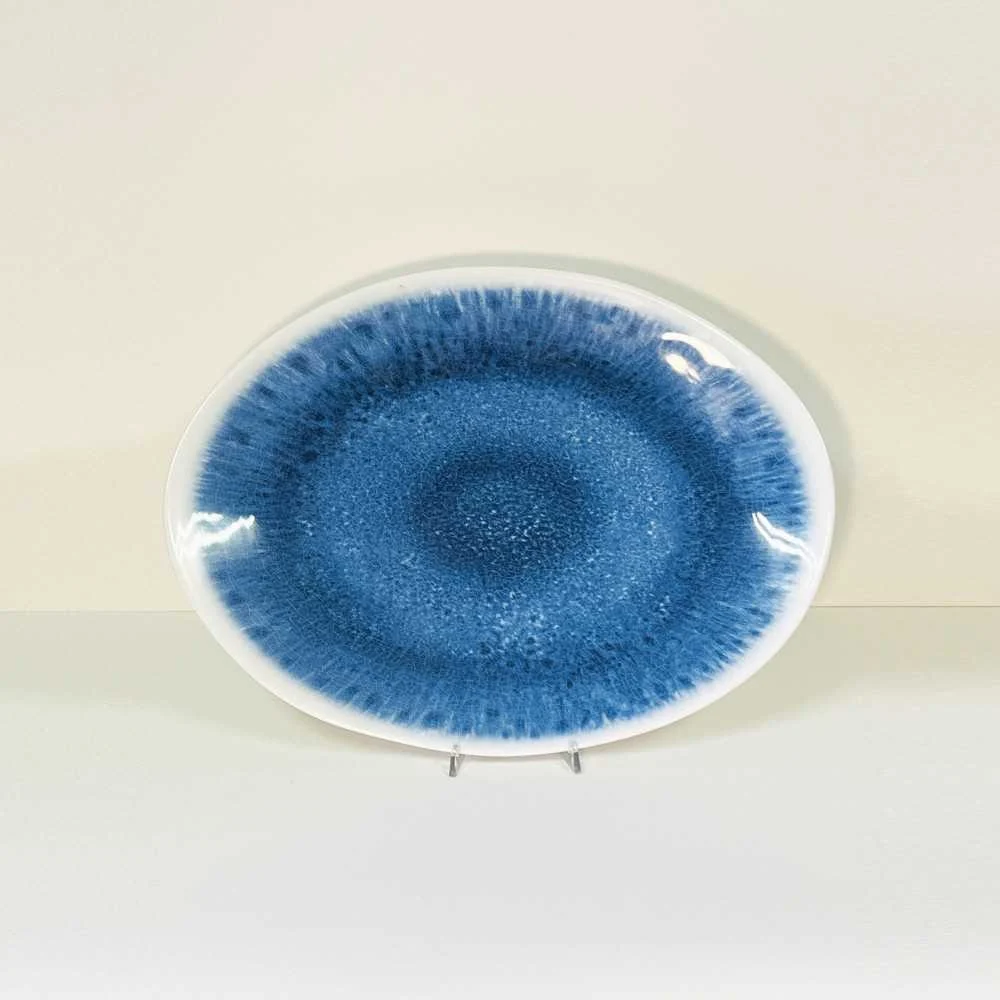 Piatto Ovale Melamina Blu Bianco 36x48 cm