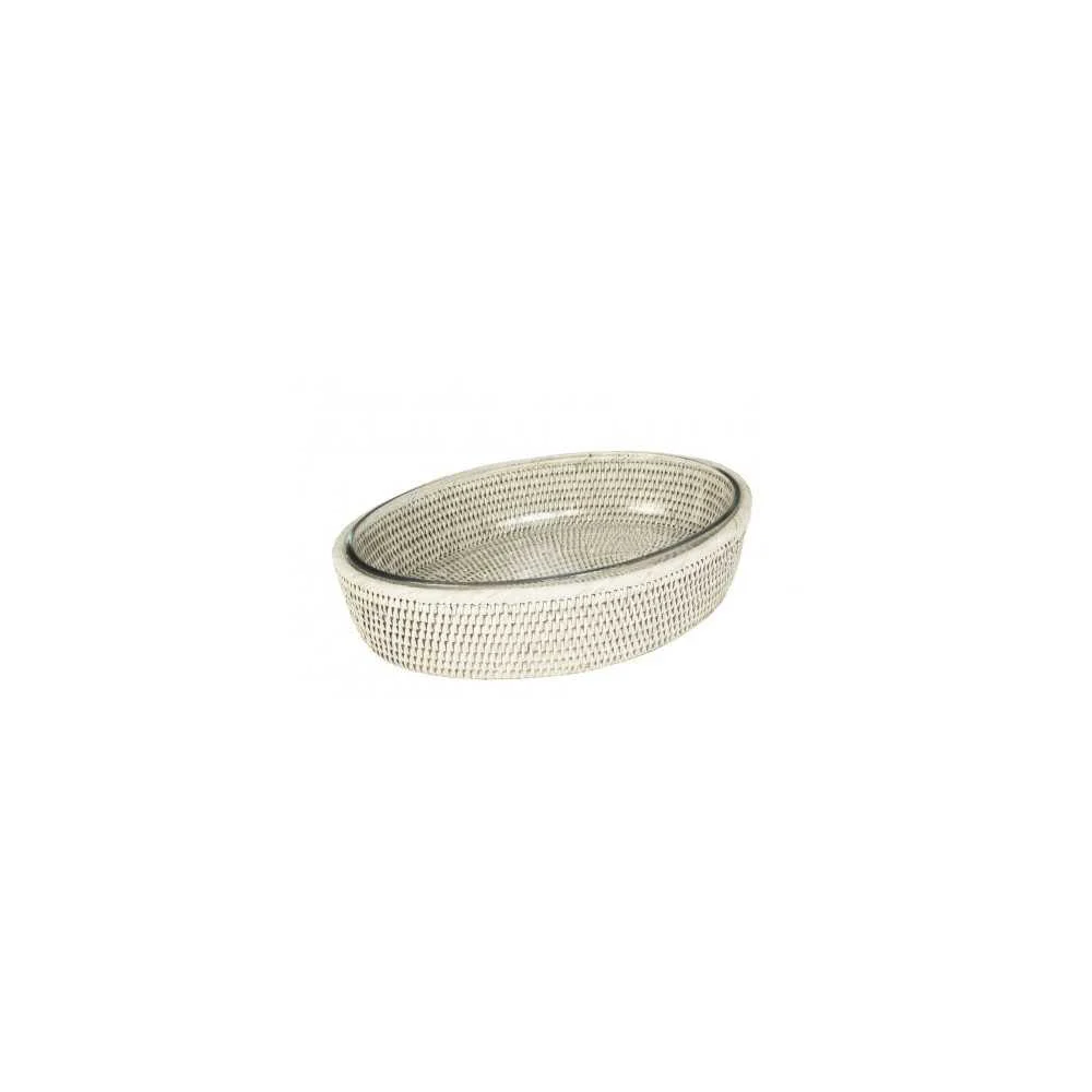 Pirofila Ovale Rattan Bianco 40x30x6 cm