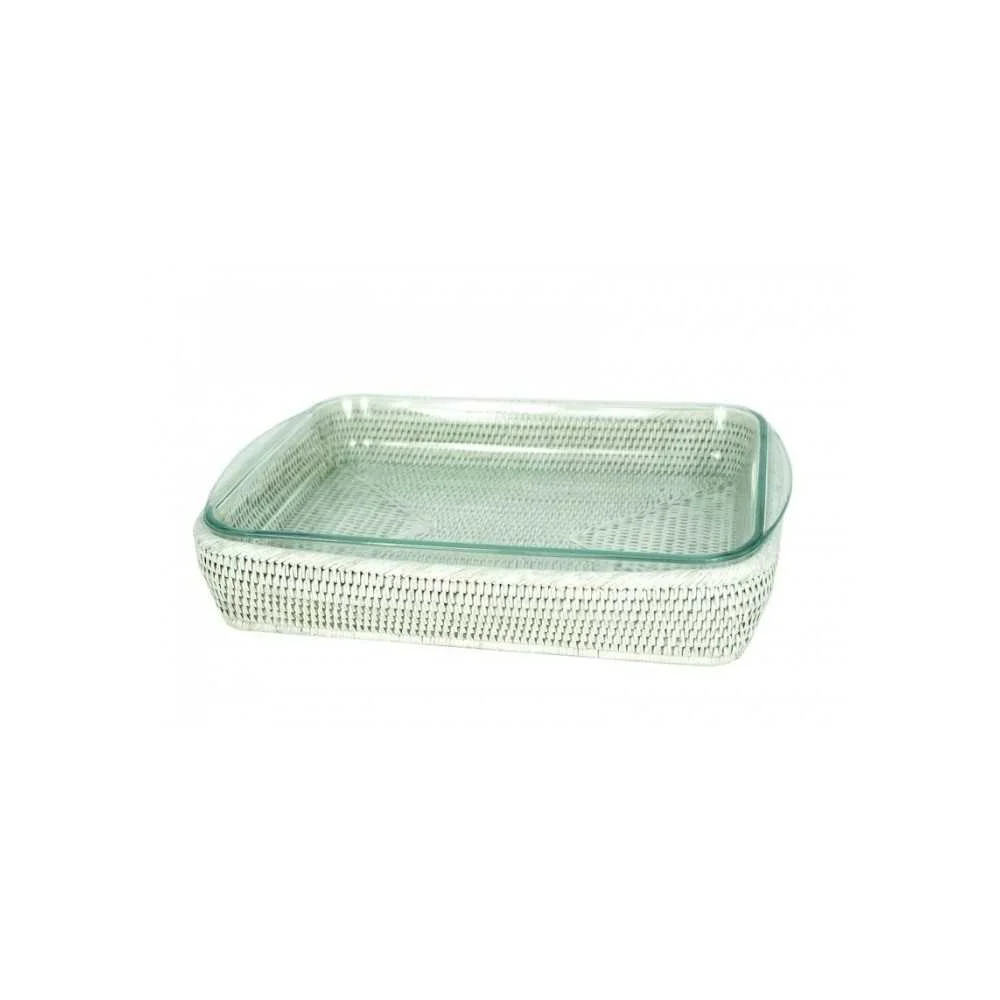 Pirofila Rettangolare Rattan Bianco 40x30x6 cm