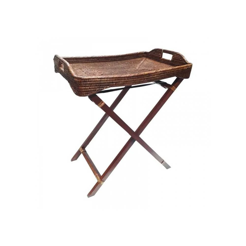 Pliant con Vassoio Rattan Scuro 65x45x77 cm
